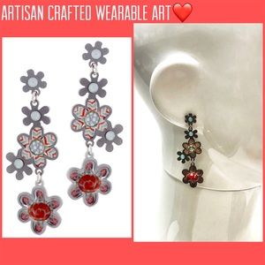 Beautiful Artisan Designer Flower Earrings,NWT